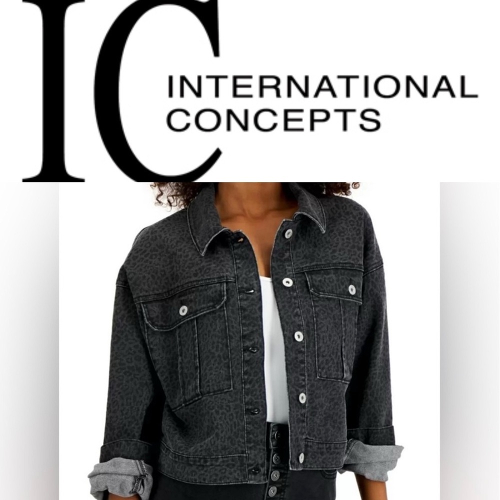 NWT. INC Trucker Crop Jean Jacket. XL. Black&Gray R$90. P2P 25”. Length 21.5”. - Picture 1 of 7